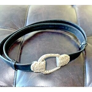 OLGA SANTINI Women M/L Hook & Loop Adjustable Black Western Belt Pebbled Leather